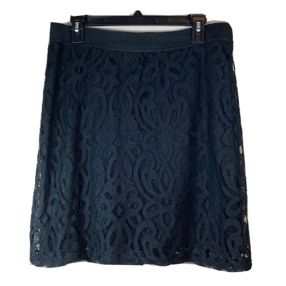 New York & Co Women's Size M Black Lace Skirt W/Elastic Waist EUC